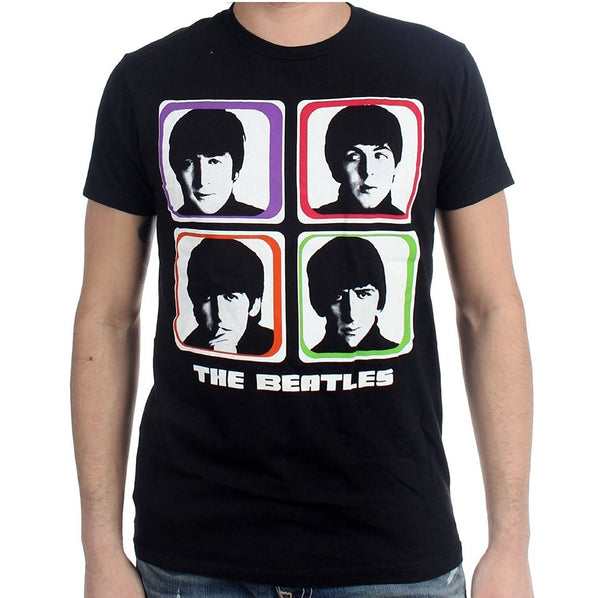 Beatles Color Blocks Men's Slimfit T-Shirt, Black (X-Large)