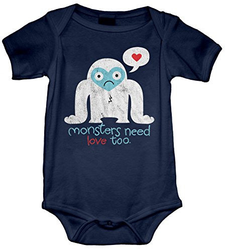 Monsters Need Love Too Unisex Baby Romper, Navy