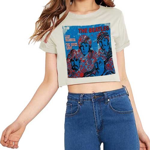 Beatles Lady Madonna Juniors Crop T-shirt, White
