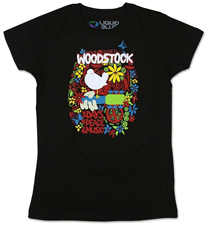Woodstock Aquarian Exposition Juniors (Slim) T-Shirt, Black (Medium)