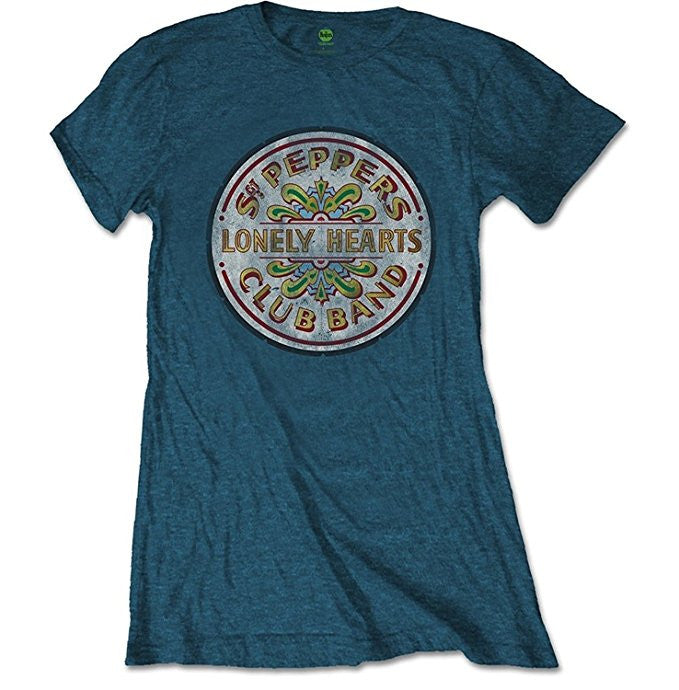 Beatles Sgt Pepper Drum Ladies T-shirt, Blue Denim (Large)
