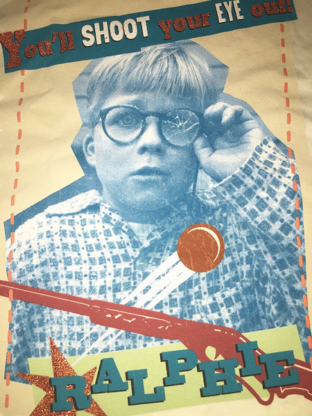 Christmas Story 'You'll Shoot Your Eye Out' Girls Glitter T-Shirt, Beige (Large)