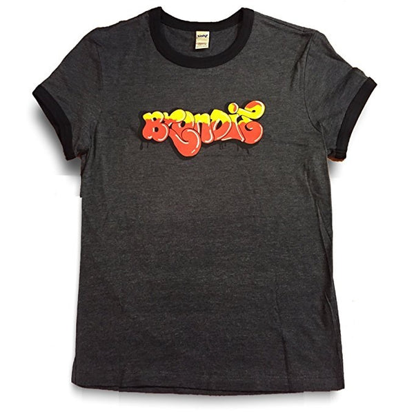 Blondie Graffiti Logo Girls Ringer T-shirt, Grey (Medium-Juniors)