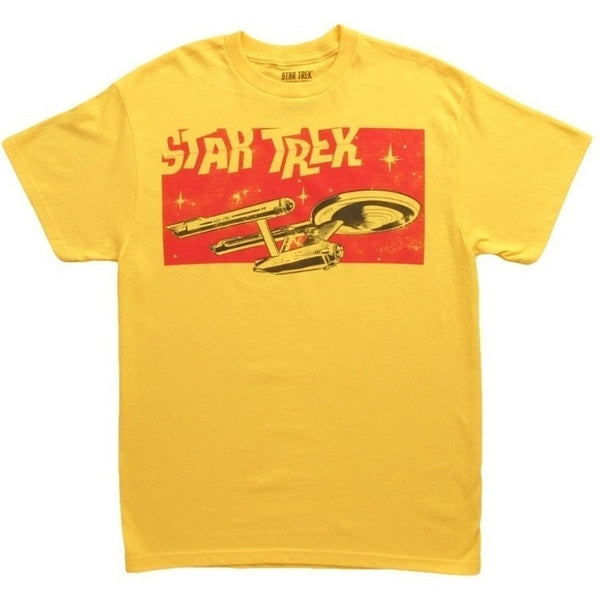 Star Trek Comic Logo Enterprise Men's Yellow T-Shirt (X-Large)