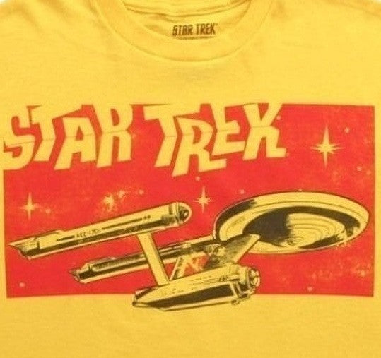 Star Trek Comic Logo Enterprise Yellow T-Shirt (Medium)