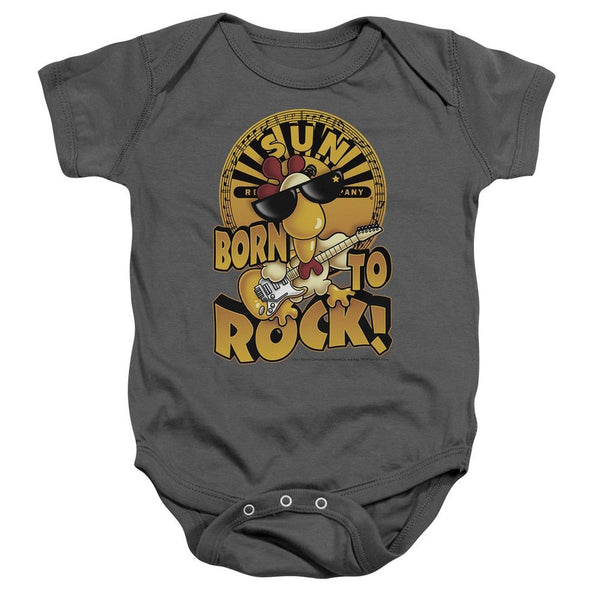 Sun Record Company 'Born To Rock' Unisex Baby Romper, Grey (6 Months)