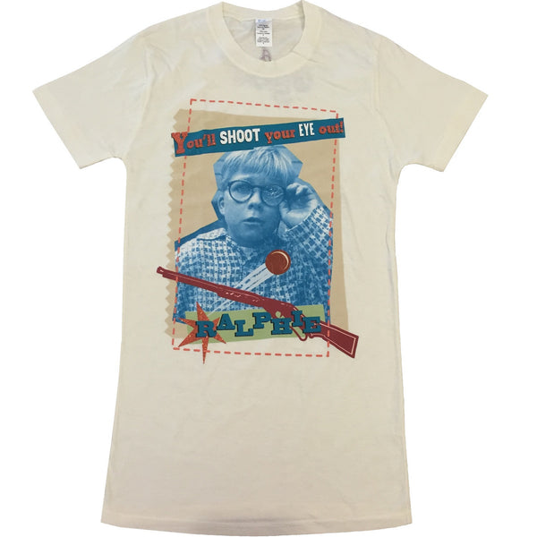 Christmas Story 'You'll Shoot Your Eye Out' Girls Glitter T-Shirt, Beige (Medium)