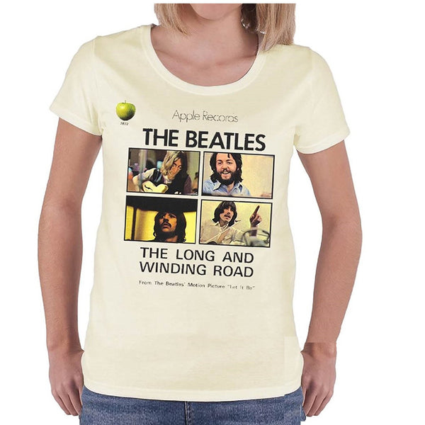 Beatles Long And Winding Road Juniors T-shirt, Cream (X-Large)