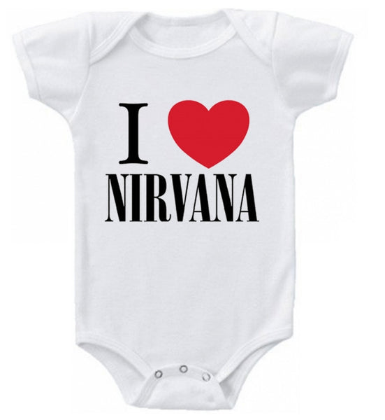 I Love Nirvana Unisex Baby Romper, White (6 Months)