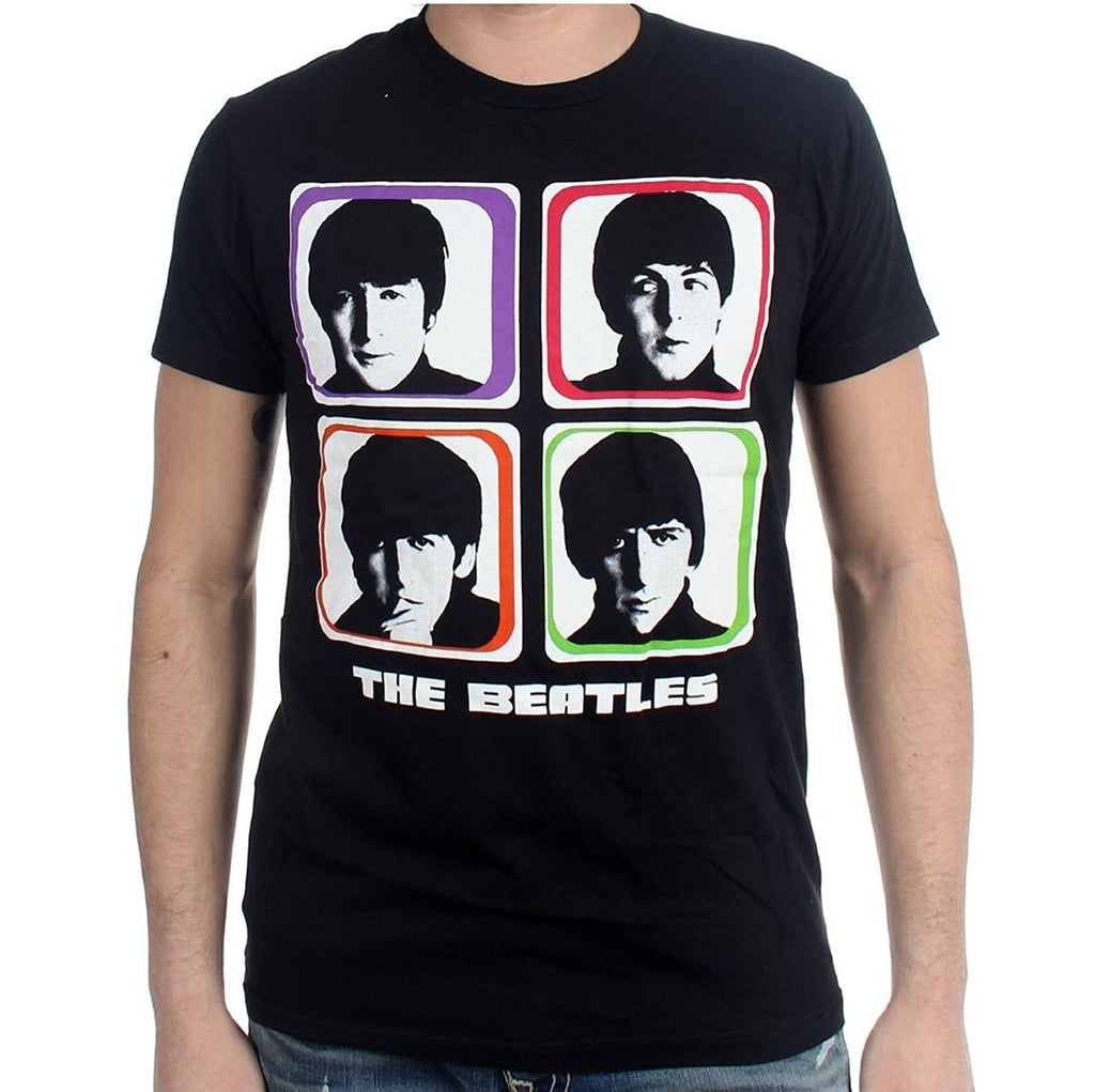 Beatles Color Blocks Men's Slimfit T-Shirt, Black (Large)