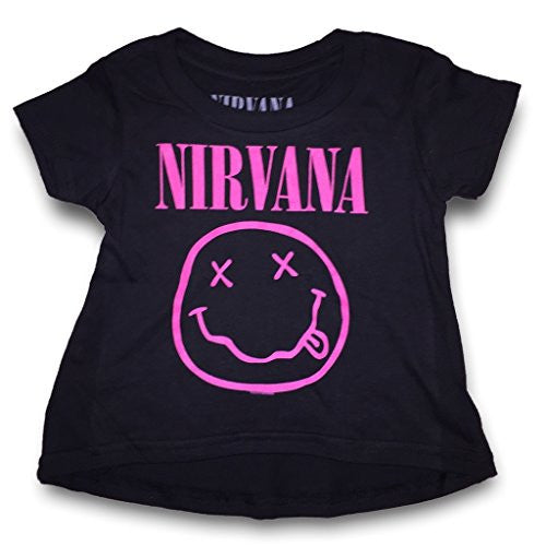 Nirvana Little Girls Pink Smiley Kids T-shirt, Black