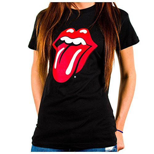 Rolling Stones Classic Tongue Ladies Black Lightweight T-Shirt (Large)