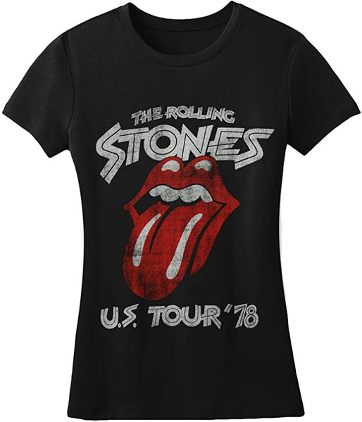 Rolling Stones Us Tour Womens Juniors T-Shirt , Large Black