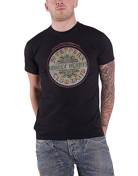 Beatles Original Sgt. Pepper Drum Logo Men's Slimfit T-shirt, Black