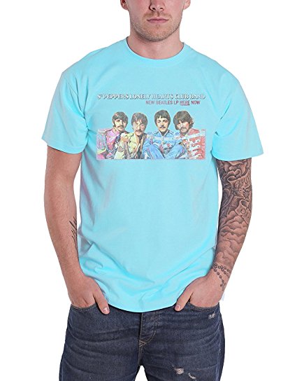 Beatles Sgt Pepper Lonely Hearts Lp Here Now Mens T-shirt, Light Blue