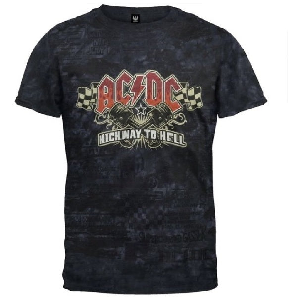 AC/DC Highway to Hell Piston Black Tie Dye T-shirt (Small)