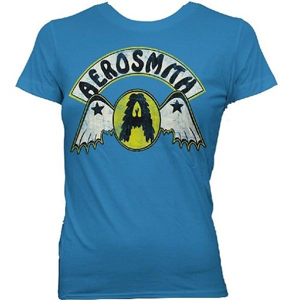 Aerosmith Circle A With Wings Juniors T-shirt, Turquoise, Small