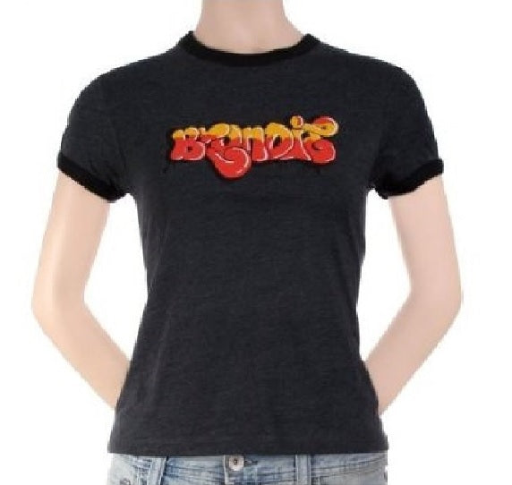 Blondie Graffiti Logo Girls Ringer T-shirt, Grey (Medium-Juniors)