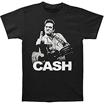 Johnny Cash Mens Flippin White Logo Black T-Shirt, Medium