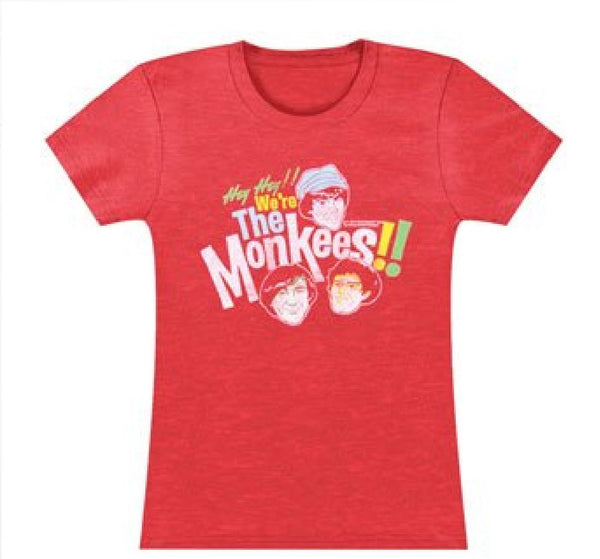 Monkees Hey Hey Ladies Red Lightweight T-Shirt (Small-Juniors)