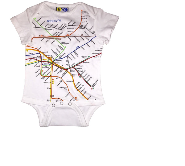 NYC Subway Line Brooklyn Map Unisex Baby Romper, White (18 Months)