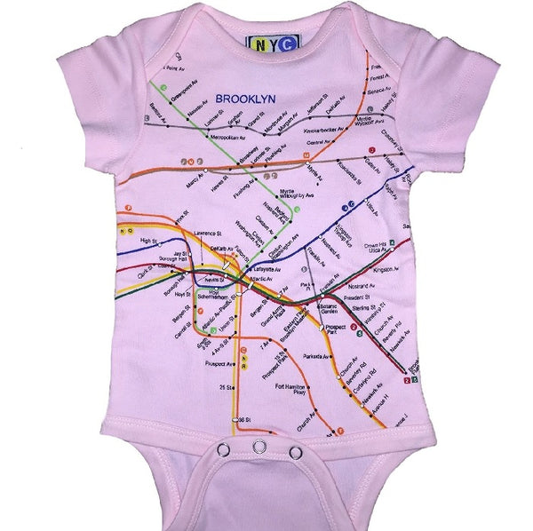 NYC Subway Line Brooklyn Map Baby Girl's Romper, Pink