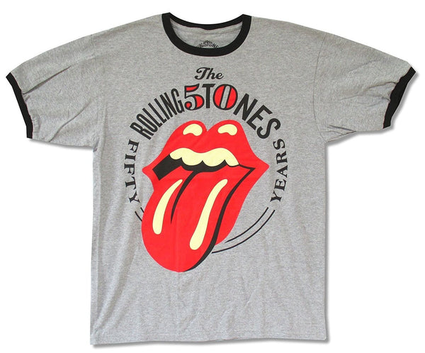 Rolling Stones Tongue 50th Anniversary Grey Ringer T-Shirt (Small)