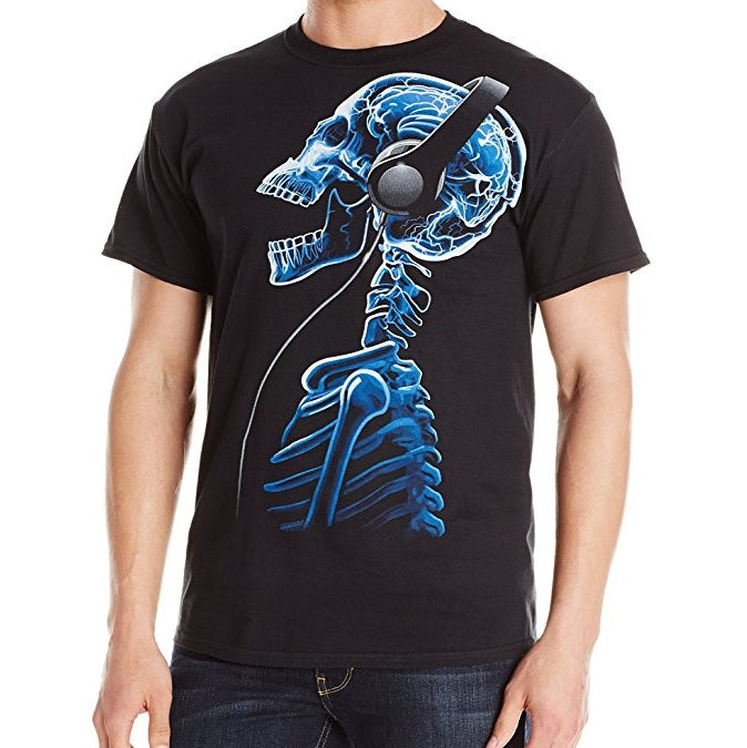 Skelephones Skull with Headphones Men's T-Shirt, Black