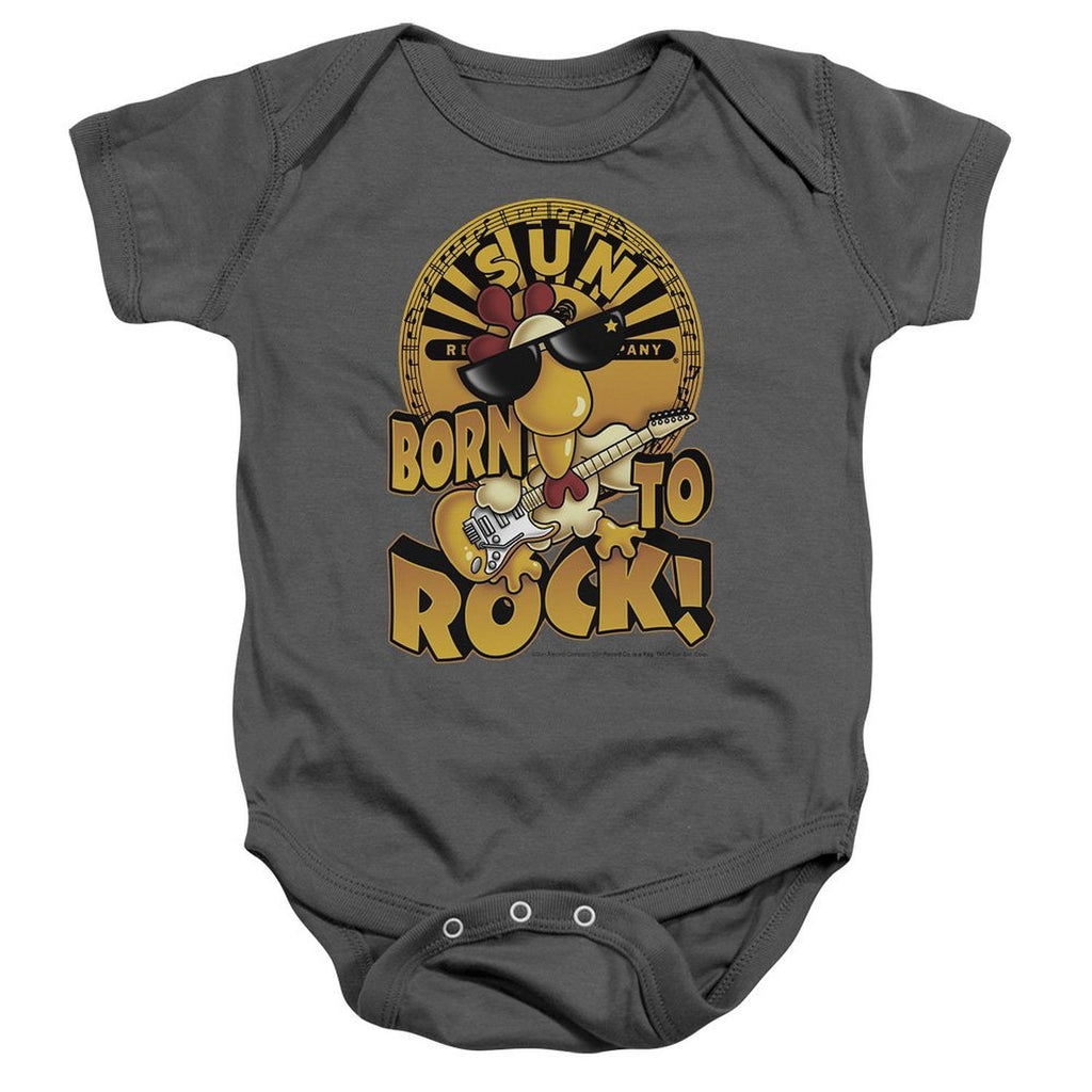 Sun Record Company 'Born To Rock' Unisex Baby Romper, Grey (6 Months)