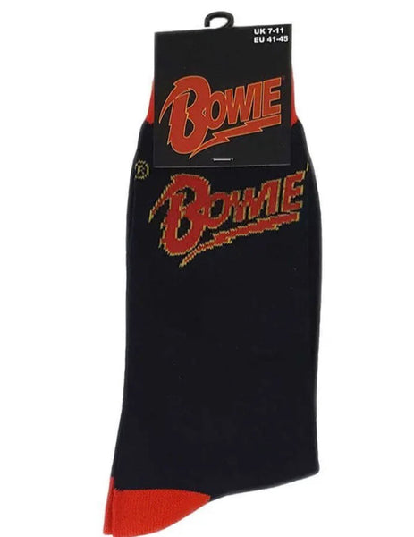 David Bowie Flash  Logo Mens Black/Red Crew Socks, One Size