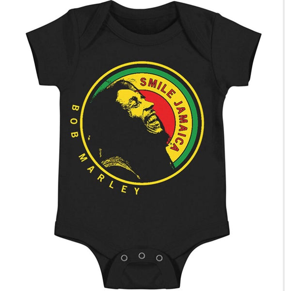 Bob Marley Laughing Smile Jamaica Baby Snapsuit - Black (Small/6M)
