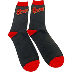 David Bowie Flash  Logo Mens Black/Red Crew Socks, One Size